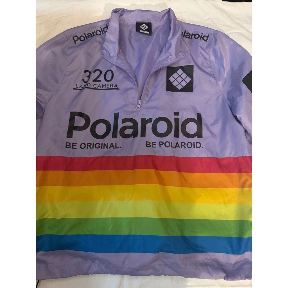 Polaroid Rainbow Windbreaker Jacket Purple 320 Land Camera Logo Pullover‎ XL